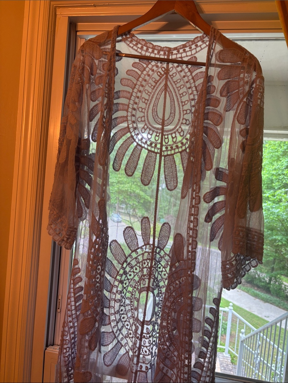 Lavender Sheer Embroidered Kimono Cover-Up